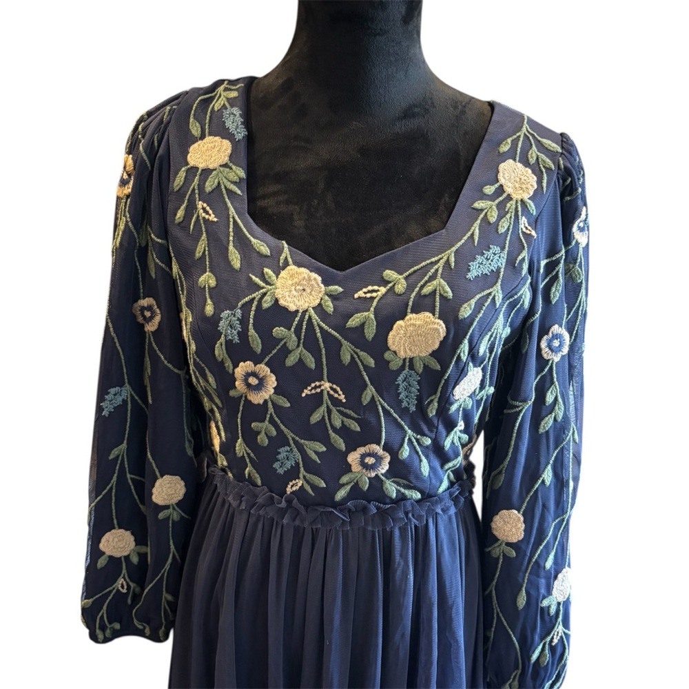 JessaKae Leah Ryder Navy Floral Embroidered Midi Dress, Tulle Skirt, Small - Picture 3 of 14